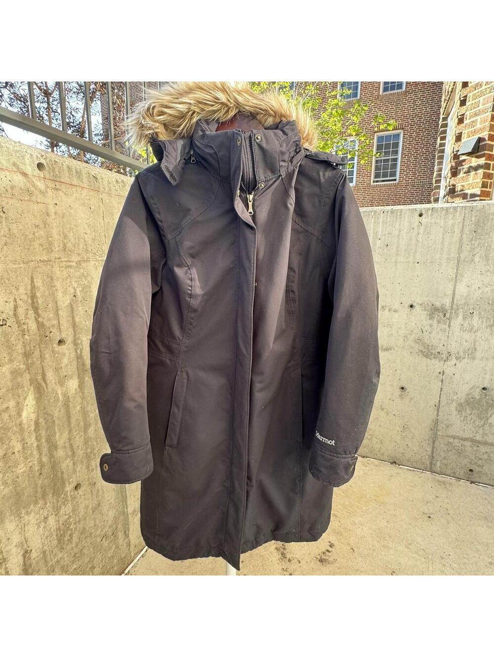Marmot Long Down Coat Puffer Hooded Parke Sz XL 700 Fill Down